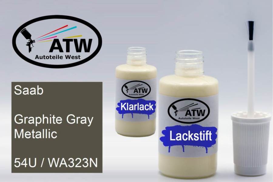 Saab, Graphite Gray Metallic, 54U / WA323N: 20ml Lackstift + 20ml Klarlack - Set, von ATW Autoteile West.